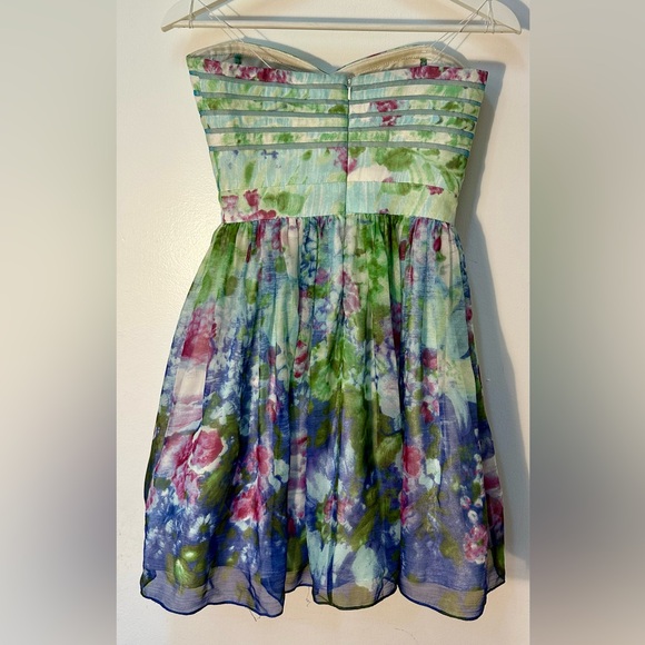 Aidan Mattox Springtime Silk Strapless Dress - Size 0 - Picture 3 of 11